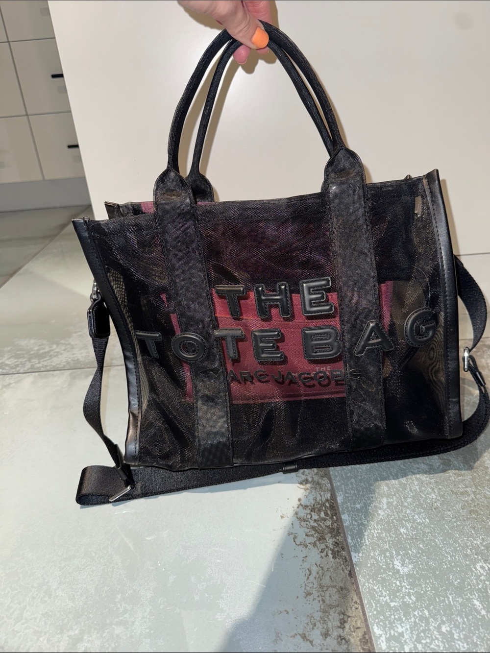 Marc Jacobs Medium Black Mesh 'The Tote Bag' with Pink Interior